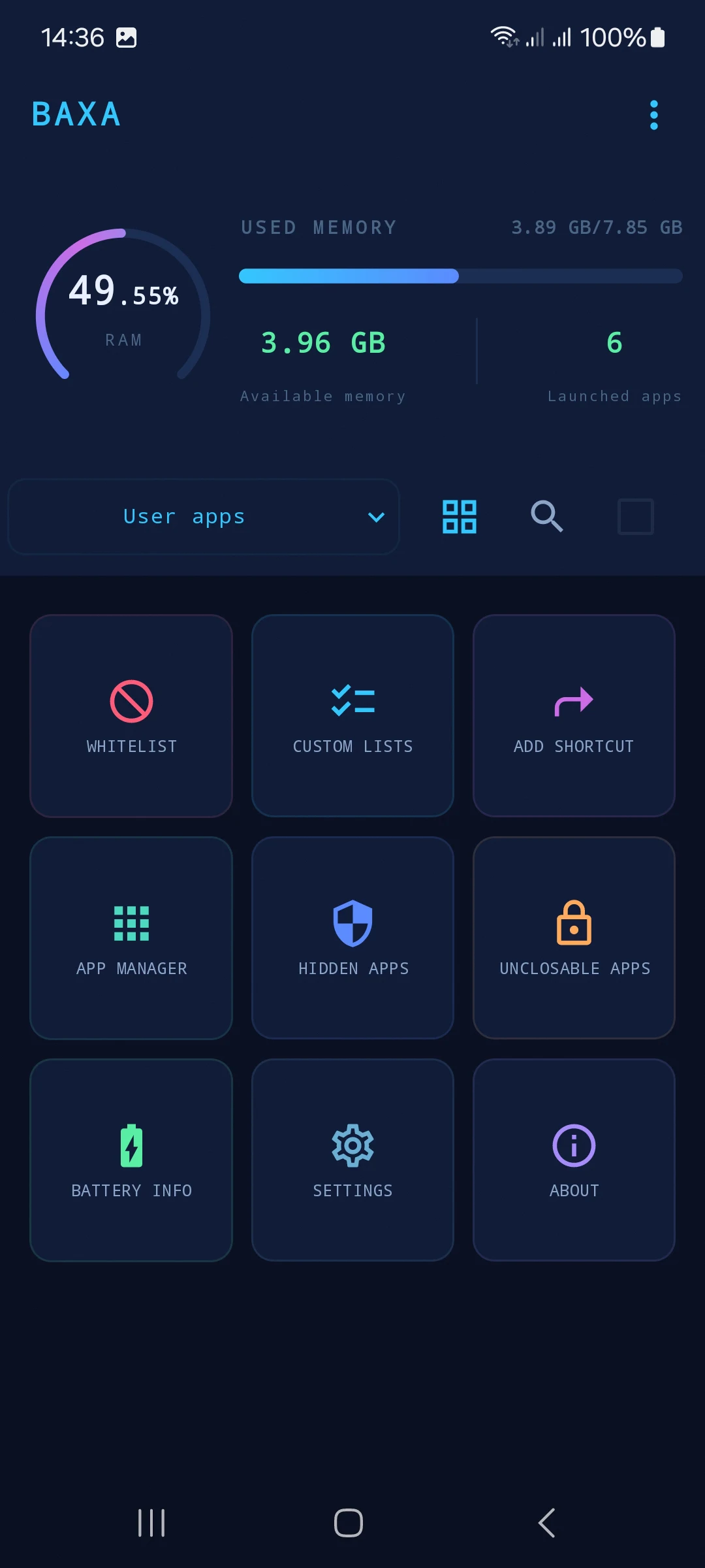 Baxa: Close apps - Ram Battery screenshot